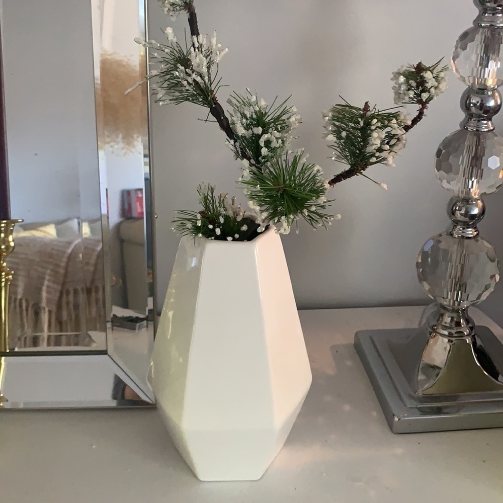 White ceramic mid century modern vase home decor minimalist art decor hexagon